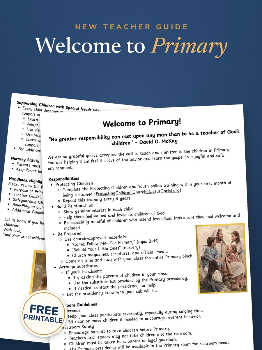 Welcome to Primary! two-page teacher guide — responsibilities, classroom guidelines, special-needs tips and handbook highlights